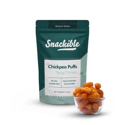 Snackible Tangy Tomato Chickpea Puffs - 100gms (Pack of 6)-Boozlo