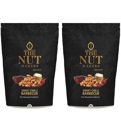 The Nut Makers Sweet Chilly Barbecue Dry Roasted Cashews - 80gms (Pack of 2)-Boozlo