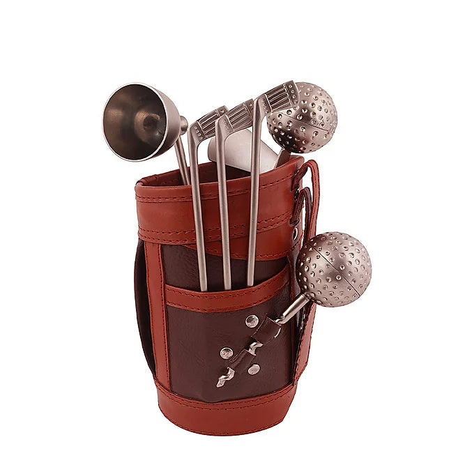 The Bar Shop Golf Theme Portable Bar Set with Bar Tools &amp; Leather Bag-Boozlo