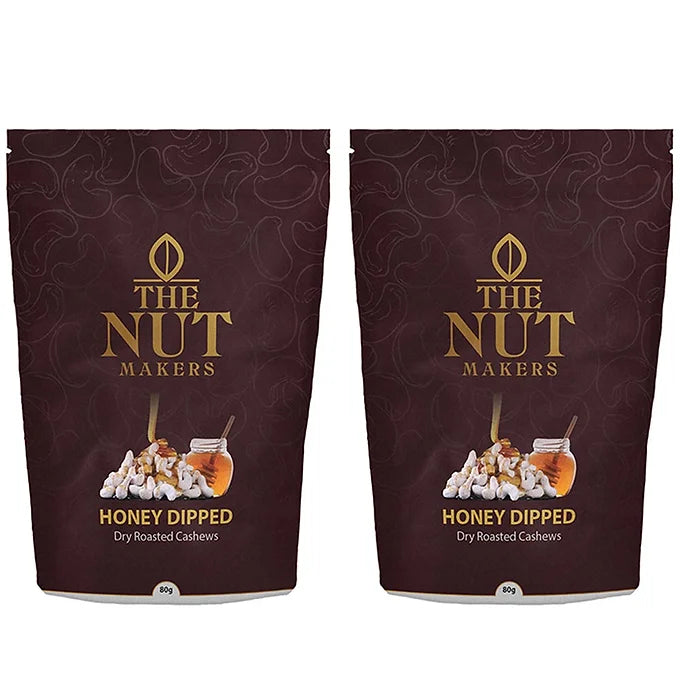 The Nut Makers Honey Dipped Dry Roasted Cashews - 80gms (Pack of 2)-Boozlo
