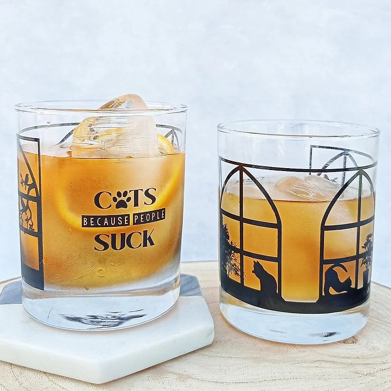 Taproom Glasses Cat Lovers Whiskey Glass (Set of 2)-Boozlo