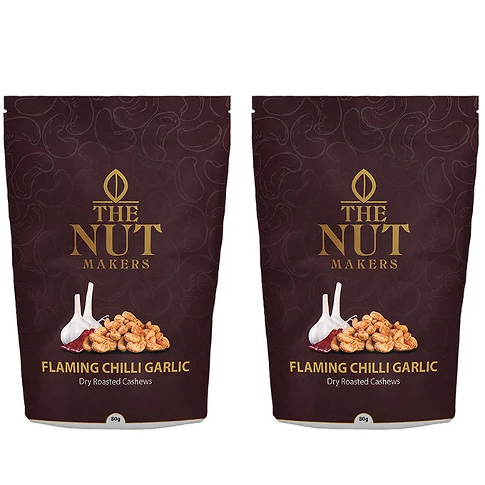 The Nut Makers Flaming Chilly Garlic Dry Roasted Cashews - 80gms (Pack of 2)-Boozlo
