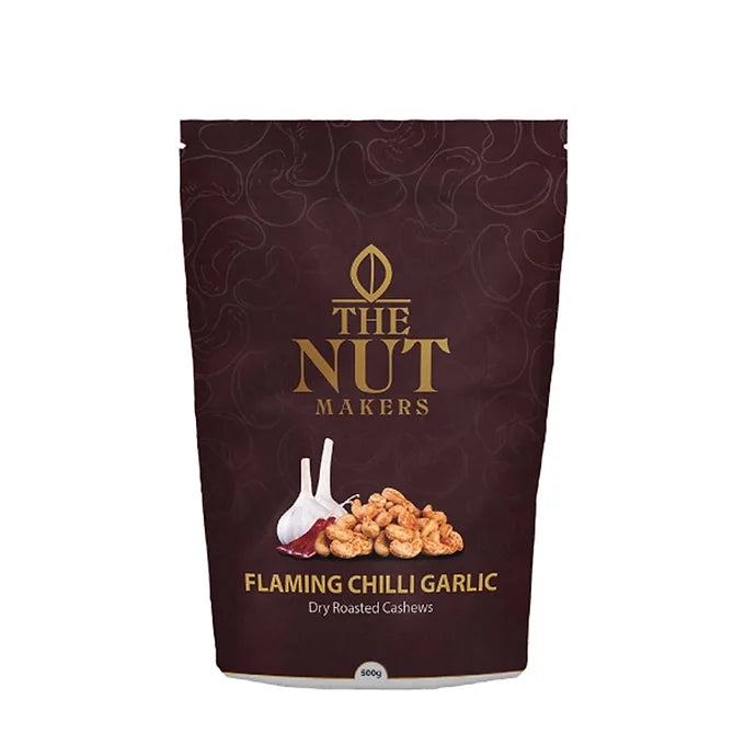 The Nut Makers Flamming Chilly Garlic Dry Roasted Cashews - 200gms-Boozlo