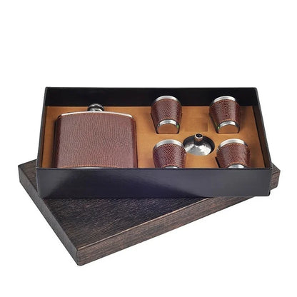 The Bar Shop Leather Covered Hip Flask Set with Shot Glasses and Filler-Boozlo