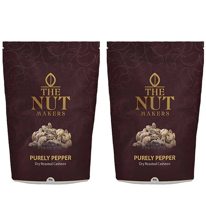 The Nut Makers Purely Pepper Dry Roasted Cashews - 80gms (Pack of 2)-Boozlo