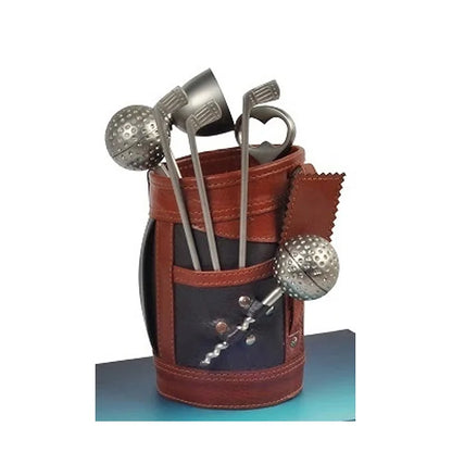 The Bar Shop Golf Theme Portable Bar Set with Bar Tools &amp; Leather Bag-Boozlo