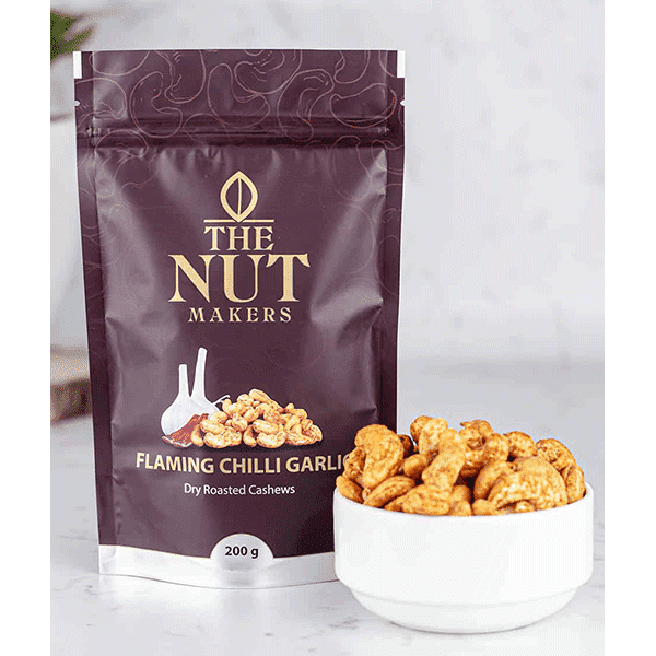 The Nut Makers Flamming Chilly Garlic Dry Roasted Cashews - 200gms - Boozlo