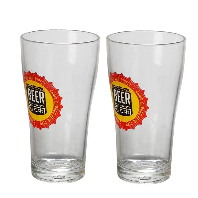 Ek Do Dhai Beer Di Tanki Glass - 360 ml Each (Set of 2)