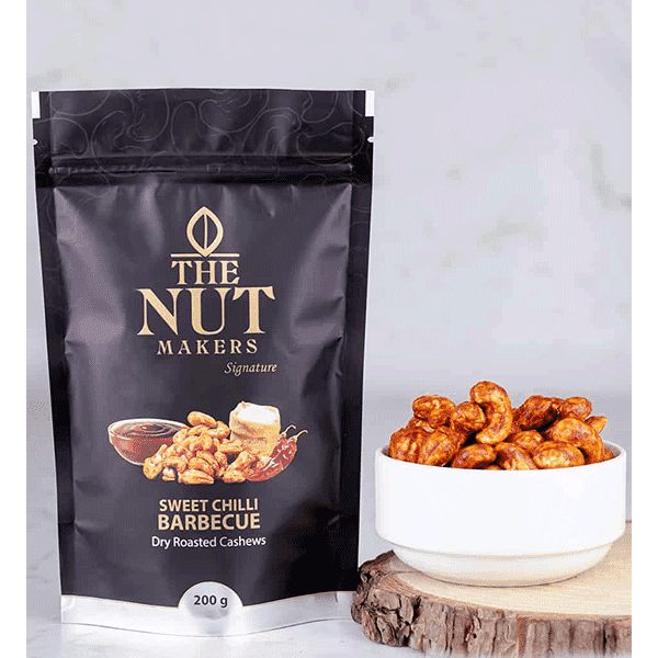 The Nut Makers Sweet Chilly Barbecue Dry Roasted Cashews - 200gms-Boozlo